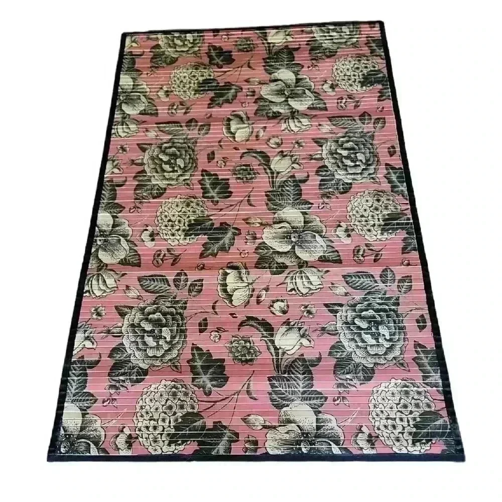 Decorative Bamboo Roll Up Mat With Roses Pink Black 3x5ft